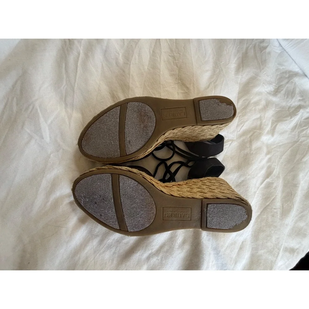 Lauren‎ Ralph Lauren caralee Black Canvas Espadrille Wedge Sandals Womens 6B